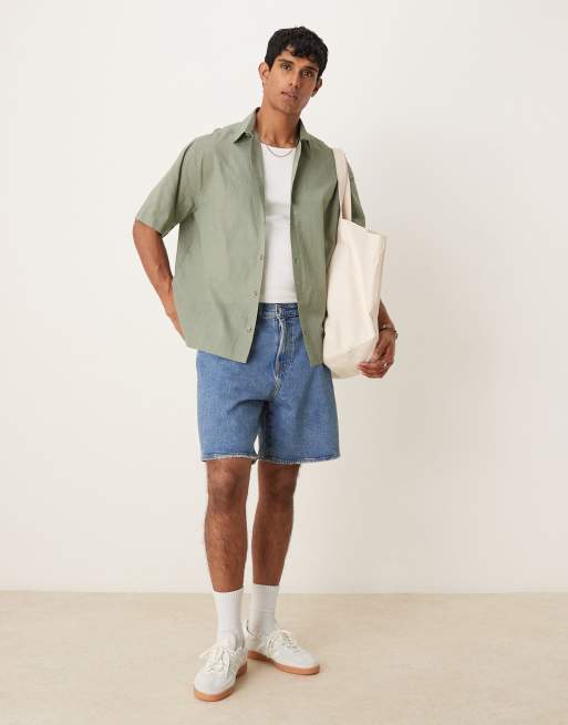 ASOS DESIGN – Salviagrön skjorta i oversize och linnestil med boxig passform, 4 av 4