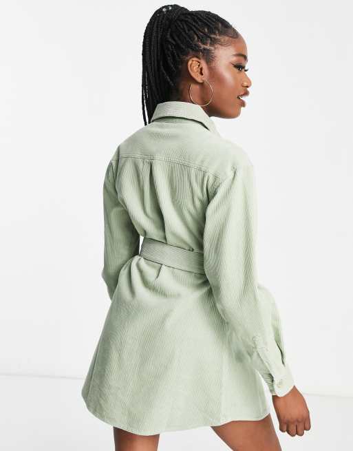 ASOS DESIGN – Salviagrön skjortklänning med skärp i manchester, 2 av 4
