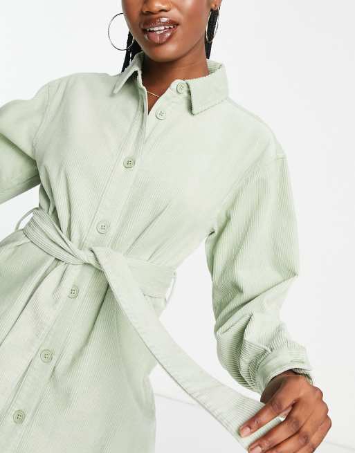 ASOS DESIGN – Salviagrön skjortklänning med skärp i manchester, 3 av 4