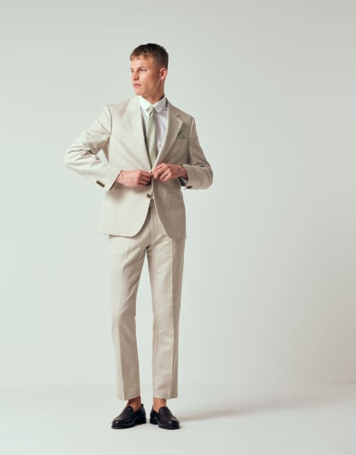 ASOS DESIGN – Salviagrön, smal kavaj i linnerik twill, del av kostym, 2 av 12