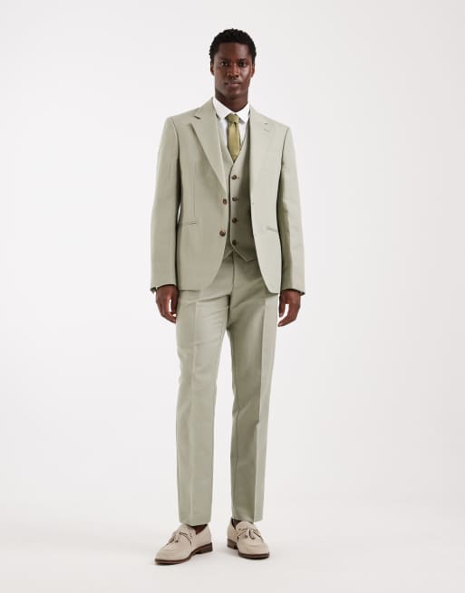 ASOS DESIGN – Salviagrön, smal kavaj i linnerik twill, del av kostym, 3 av 5