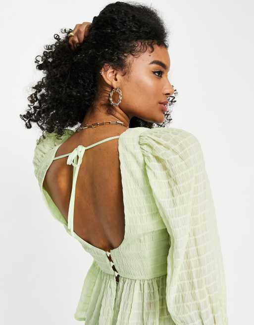 ASOS DESIGN – Salviagrön, smockad peplum-topp med breda manschetter, 4 av 4
