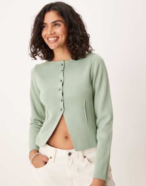 ASOS DESIGN – Salviagrön, stickad kofta med indragen detalj - view 1