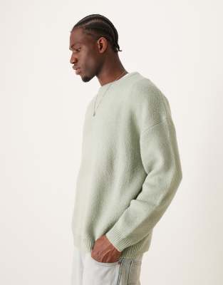 ASOS DESIGN – Salviagrön, stickad tröja i oversize med rund halsringning och borstad finish