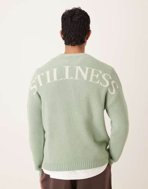 ASOS DESIGN – Salviagrön, stickad tröja i oversize med Stillness-tryck baktill - view 1