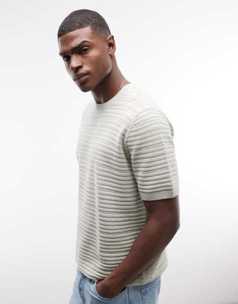 ASOS DESIGN – Salviagrön, strukturstickad t-shirt med avslappnad passform och korta ärmar - view 1