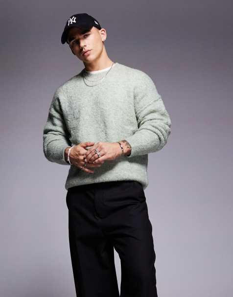 ASOS DESIGN – Salviagrön, strukturstickad tröja med avslappnad passform - view 1