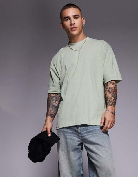 ASOS DESIGN – Salviagrön t-shirt i oversize och linnemix - view 1