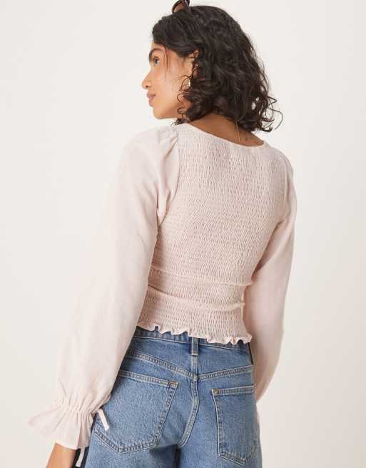 ASOS DESIGN – Salviagrön topp i bomull med babydoll-design och spetskant, 4 av 4