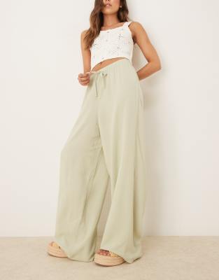 ASOS DESIGN – Salviagröna byxor i linnemix med resårmidja - view 1
