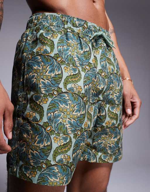 ASOS DESIGN – Salviagröna, paisleymönstrade, mellanlånga badshorts, 3 av 4