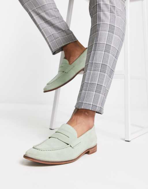 ASOS DESIGN – Salviagröna pennyloafers i mocka med naturlig sula