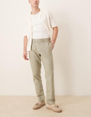 ASOS DESIGN – Salviagröna, smala finbyxor i linnemix - view 1