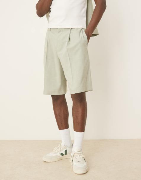 ASOS DESIGN – Salviagröna, vida kostymshorts i linnestil - view 1