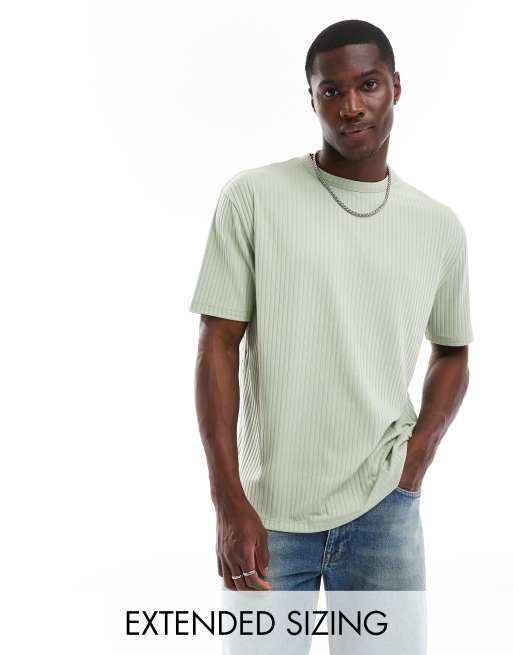 ASOS DESIGN - Salviegrøn afslappet T-shirt i ribstrik 