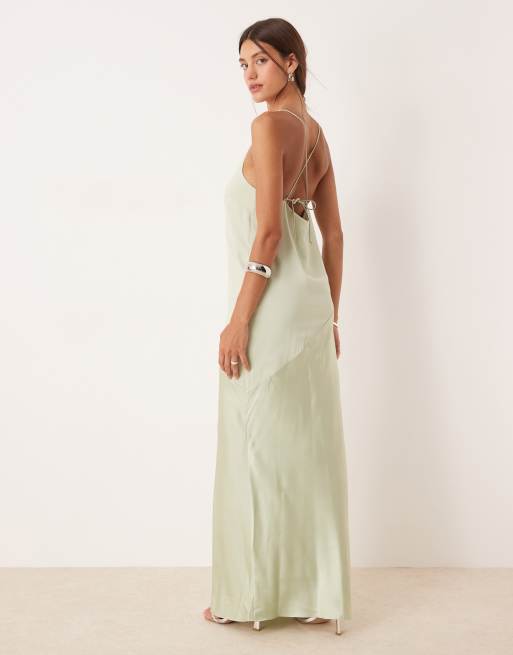ASOS DESIGN - Salviegrøn cami-maxikjole med draperinger i satin og chiffon, 3 af 4