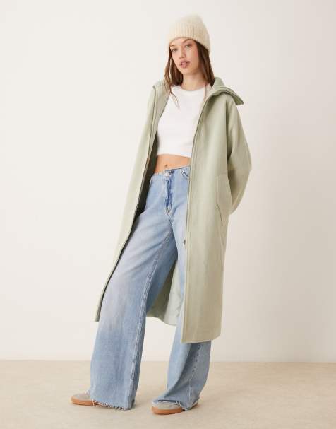 ASOS DESIGN - Salviegrøn longline-frakke med krave i strik - view 1