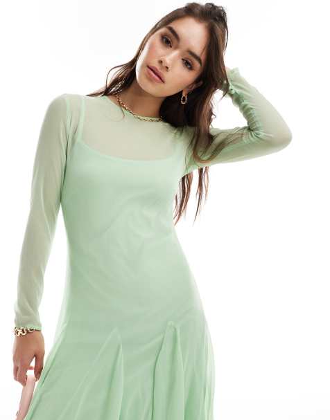 ASOS DESIGN - Salviegrøn midaxikjole i transparent chiffon med teltdesign - view 1