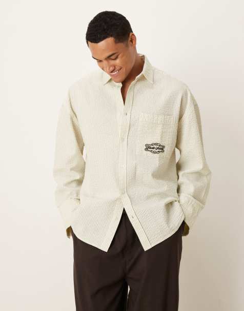 ASOS DESIGN - Salviegrøn oversized skjorte med broderi på brystet i seersucker - view 1