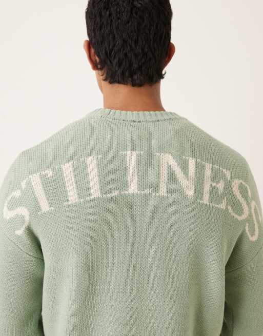 ASOS DESIGN - Salviegrøn oversized striktrøje med 'Stillness'-print på ryggen, 5 af 5