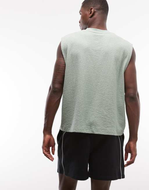 ASOS DESIGN - Salviegrøn oversized tanktop i firkantet pasform med jacquard-tekstur, 5 af 5
