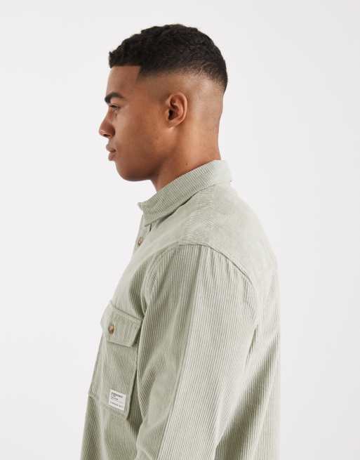 ASOS DESIGN - Salviegrøn overskjorte med arbejdstøjs-mærke i fløjl, 4 af 5