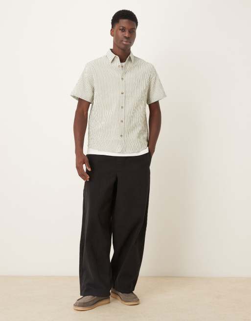 ASOS DESIGN - Salviegrøn skjorte i stribet seersucker med regular fit, 2 af 5