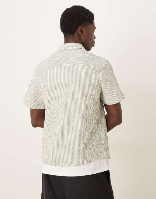 ASOS DESIGN - Salviegrøn skjorte i stribet seersucker med regular fit, 3 af 5