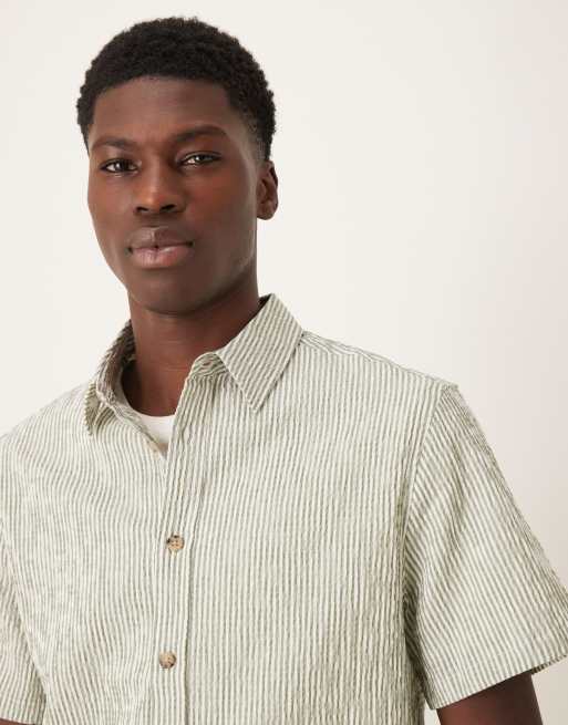 ASOS DESIGN - Salviegrøn skjorte i stribet seersucker med regular fit, 5 af 5