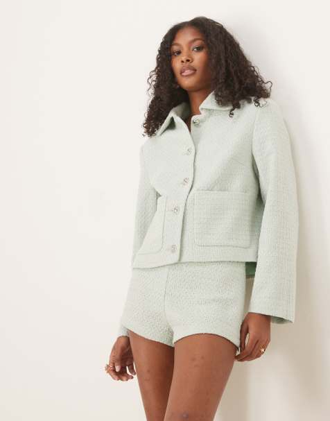 ASOS DESIGN - Salviegrøn skræddersyet jakke i bouclé - Del af sæt - view 1