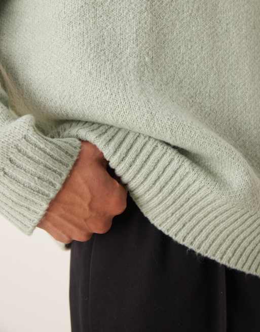 ASOS DESIGN super oversized boxy fit brushed knitted crew neck jumper in sage green
