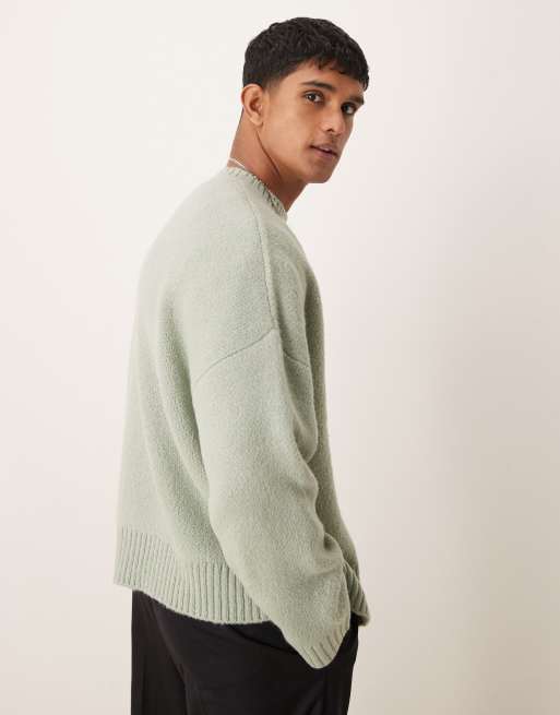 ASOS DESIGN super oversized boxy fit brushed knitted crew neck jumper in sage green