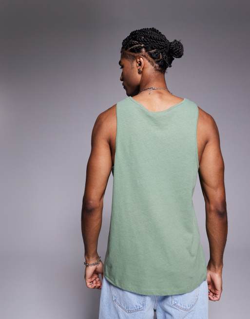 ASOS DESIGN - Salviegrøn tanktop i hørblanding med rund hals  , 3 af 4