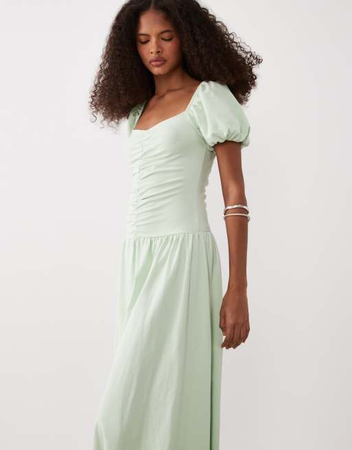 ASOS DESIGN - Salviegrøn tea-midikjole med rynker foran, 2 af 4