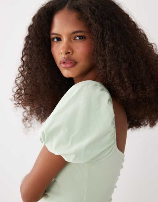 ASOS DESIGN - Salviegrøn tea-midikjole med rynker foran, 3 af 4