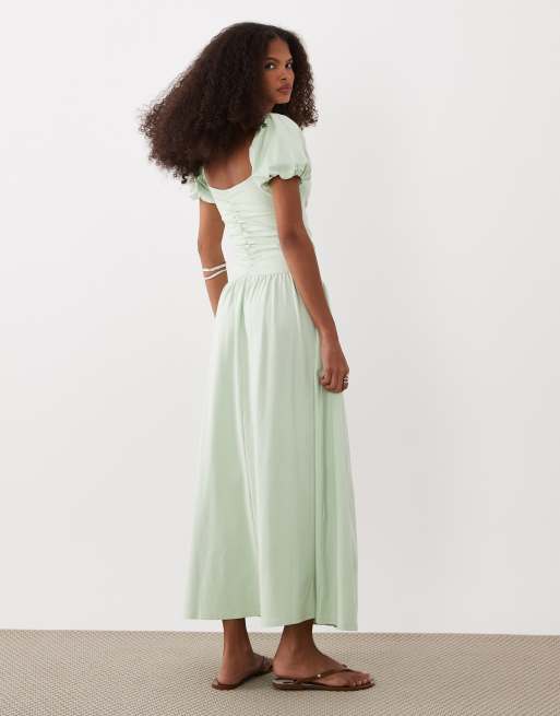 ASOS DESIGN - Salviegrøn tea-midikjole med rynker foran, 4 af 4