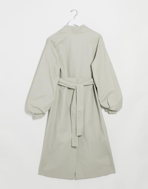 ASOS DESIGN - Salviegrøn trenchcoat med ekstreme ballonærmer, 2 af 4