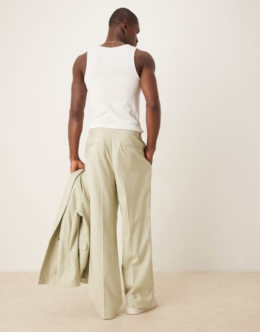 ASOS DESIGN - Salviegrønne habitbukser med brede ben i hørlook, 4 af 5