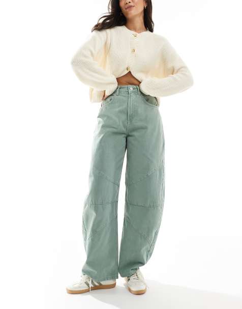 ASOS DESIGN - Salviegrønne højtaljede jeans med tøndeformede ben og sømdetaljer - view 1