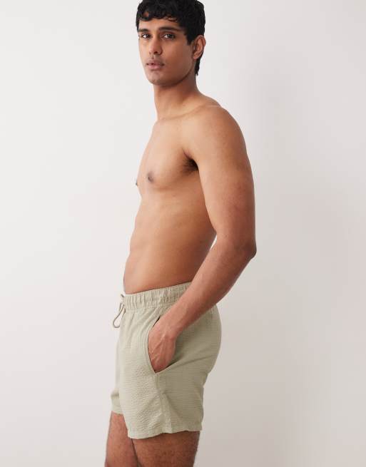 ASOS DESIGN - Salviegrønne korte badeshorts i seersucker, 3 af 5