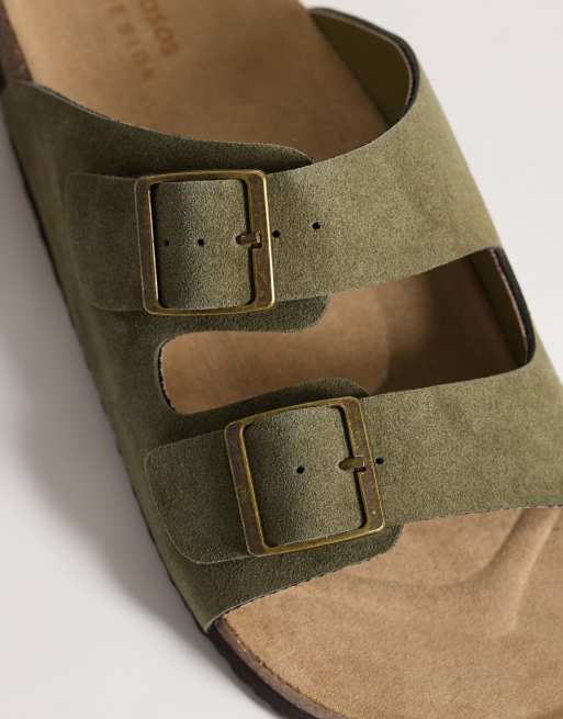 ASOS DESIGN - Salviegrønne sandaler i bonded ruskind med to remme og korksål, 3 af 4