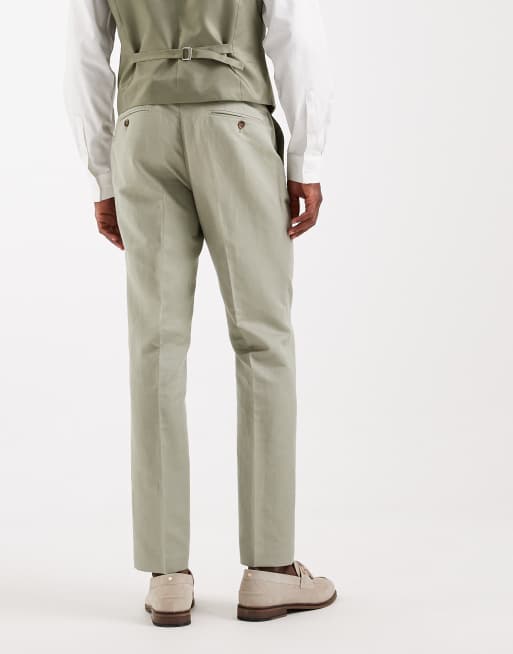 ASOS DESIGN - Salviegrønne slim-habitbukser i hørrig twill, 4 af 5