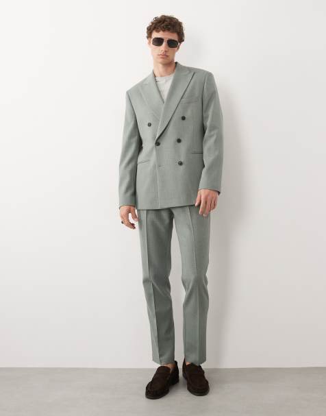 ASOS DESIGN - Salviegrønt smalt jakkesæt i tweed- og uldblanding - view 1
