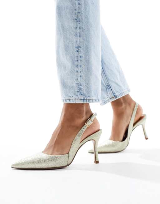 FhyzicsShops DESIGN - Samber 2 - Guldfarvede slingback-stiletter med glimmer