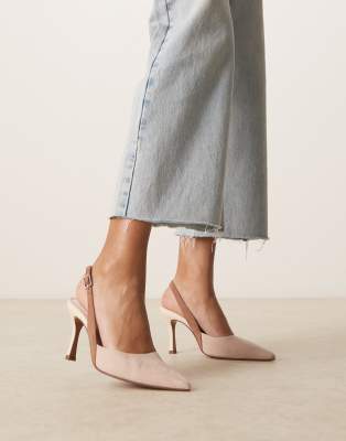 ASOS DESIGN - Samber 2 - Slingback-High-Heels aus Wildlederimitat in Beige und Wollweiß mit Stilettoabsatz-Bunt
