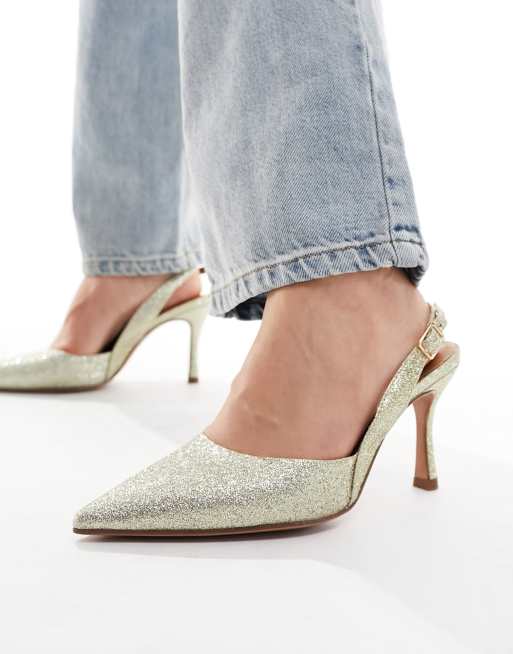 ASOS DESIGN - Samber 2 - Slingback-naaldhakken met brede pasvorm in gouden glitter, 4 van 4