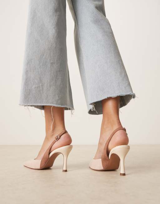 ASOS DESIGN Samber 2 slingback stiletto heels in beige and off white suedette, 3 of 4