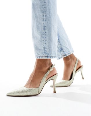 ASOS DESIGN Samber 2 slingback stiletto heels in gold glitter