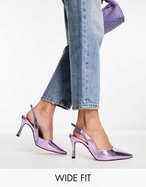ASOS DESIGN – Samber – Ljuslila, metalliska skor med stilettklackar, bred passform och hälrem