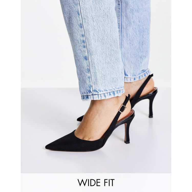 ASOS DESIGN Samber Schuhe in Schwarz mit Stilettoabsatz und Fersenriemen in weiter Passform ASOS